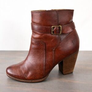 Frye Patty Riding Bootie Women 9.5 Cognac Brown Leather Ankle Boot Western Boho